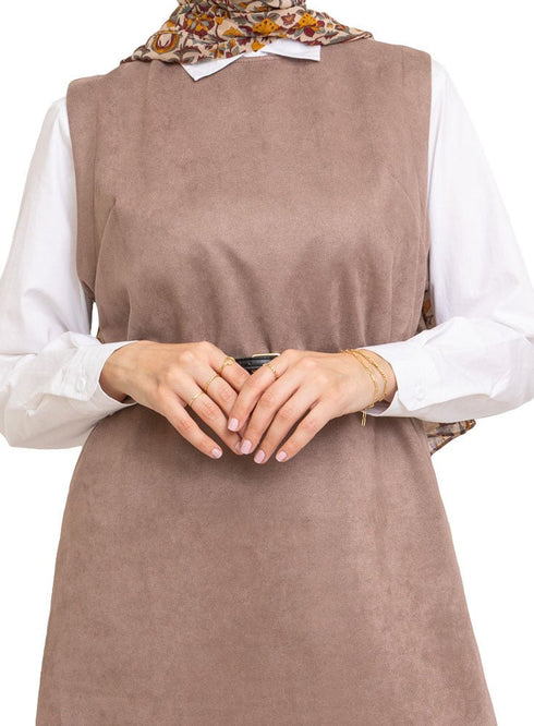 Coffee Winter Sleeveless Dress - Khotwh